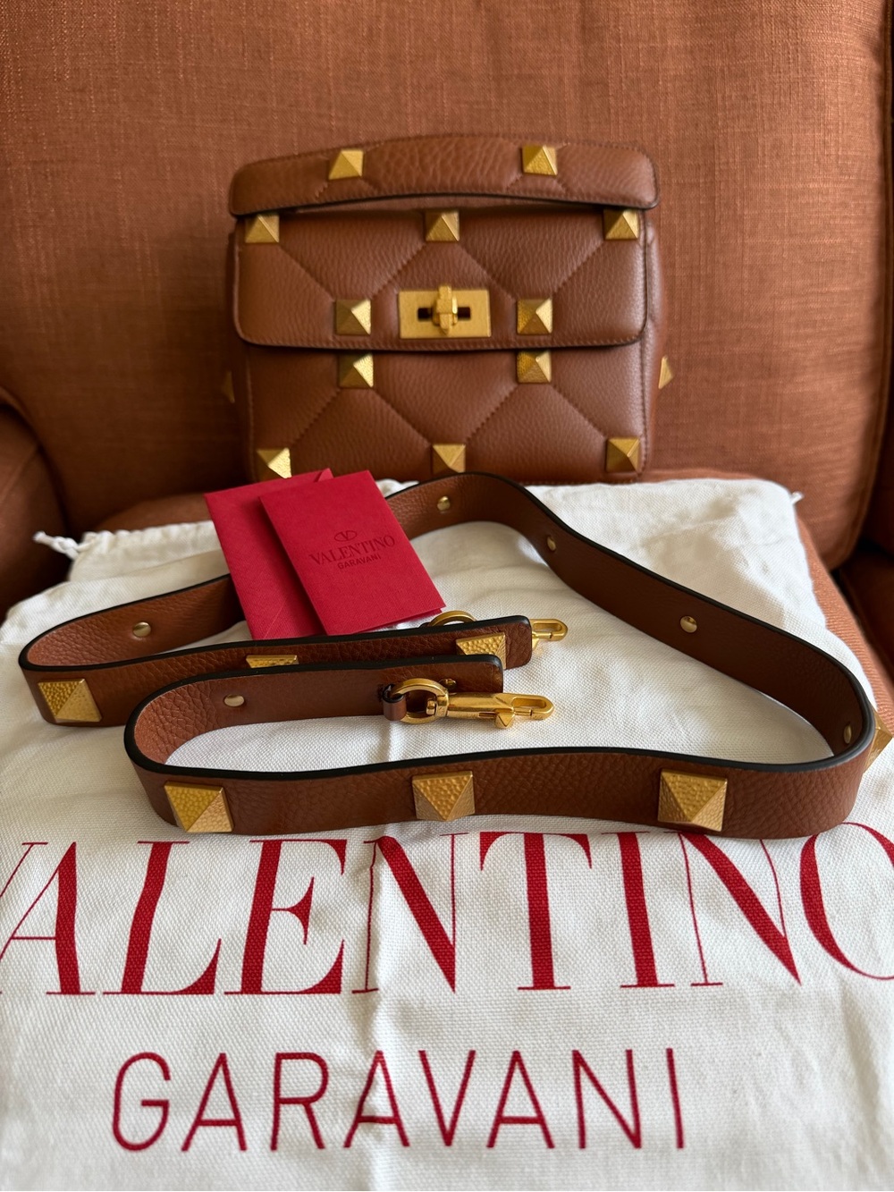 Valentino Brown Quilted Leather Rockstud with Gold Hardware